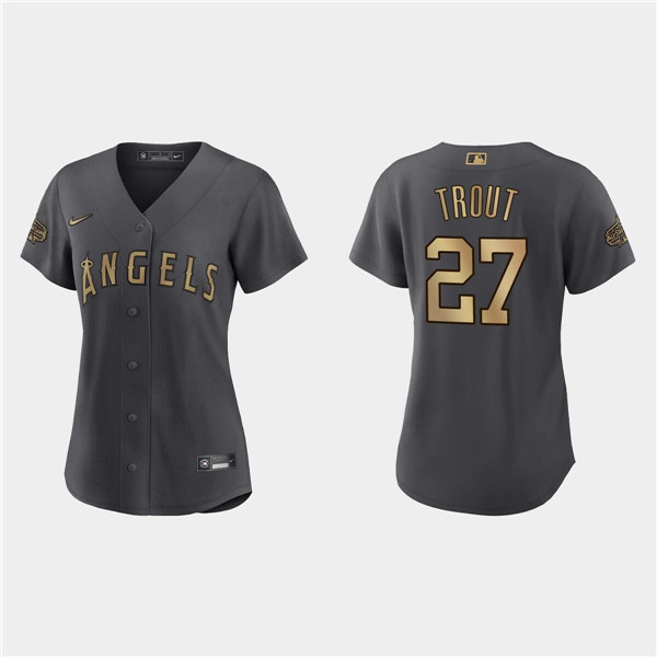 Women's Los Angeles Angels #27 Mike Trout 2022 All-Star Charcoal Stitched Baseball Jersey(Run Small)